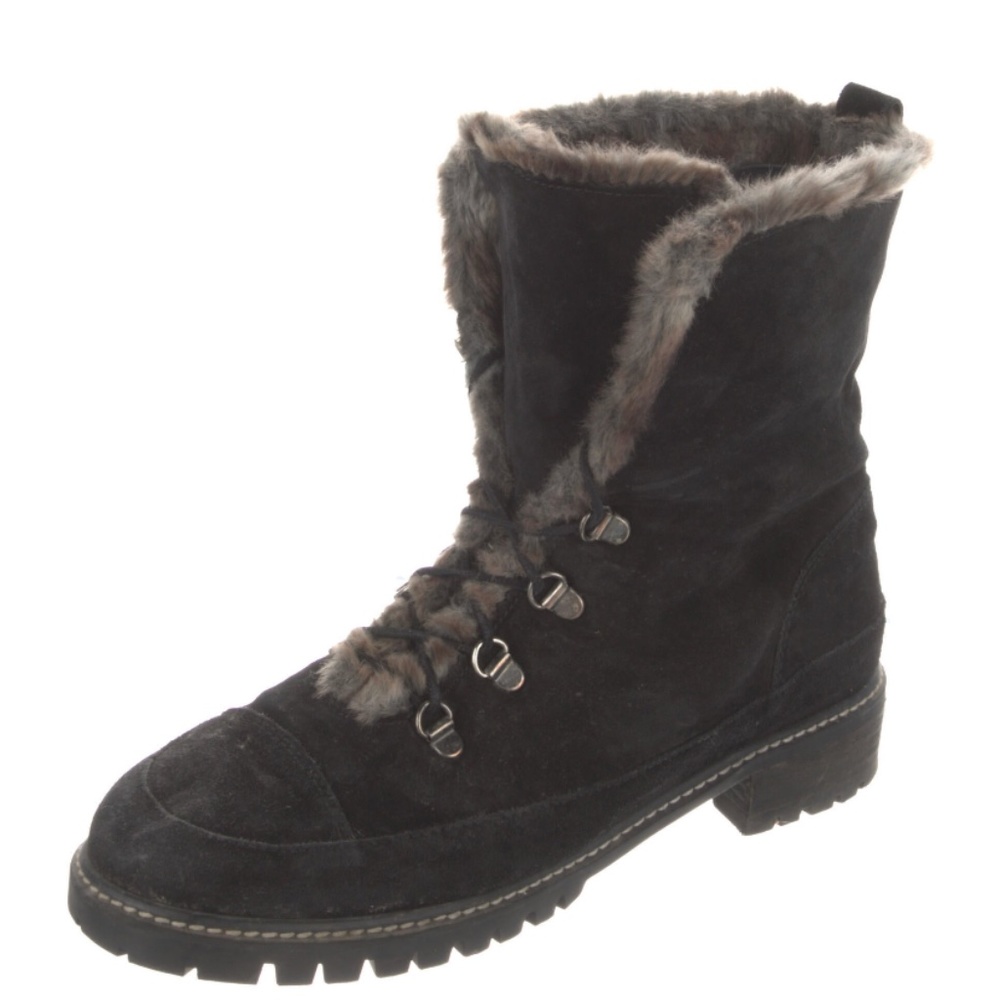 Stuart Weitzman Black Luge Suede & Faux Fur Lace-up Boots - Picture 4 of 6